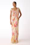 Buy_Basanti - Kapde Aur Koffee_Ivory Georgette Sequins, Floral Print Pre-draped Ruffle Saree With Blouse _at_Aza_Fashions