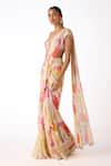 Buy_Basanti - Kapde Aur Koffee_Ivory Georgette Sequins, Floral Print Pre-draped Ruffle Saree With Blouse _Online_at_Aza_Fashions