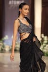 Shop_Basanti - Kapde Aur Koffee_Black Lycra Stones, Beads, Ruffles Pre-draped Saree With Embroidered Blouse_Online_at_Aza_Fashions