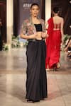 Buy_Basanti - Kapde Aur Koffee_Black Viscose, Lycra, Silk Embroidery, Floral Crop Jacket And Draped Skirt Set_at_Aza_Fashions