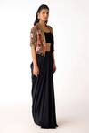 Buy_Basanti - Kapde Aur Koffee_Black Viscose, Lycra, Silk Embroidery, Floral Crop Jacket And Draped Skirt Set