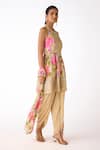 Basanti - Kapde Aur Koffee_Ivory Chiffon Mirrors, Embroidery Halter Neck Floral Peplum Kurta Set _Online_at_Aza_Fashions