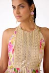 Buy_Basanti - Kapde Aur Koffee_Ivory Chiffon Mirrors, Embroidery Halter Neck Floral Peplum Kurta Set _Online_at_Aza_Fashions