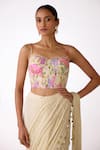 Buy_Basanti Kapde aur Koffee_Off White Georgette Beads, Mirrors, Embroidery, Pre-draped Saree With Blouse _Online_at_Aza_Fashions