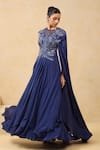K-Anshika_Blue Crepe Sequins, Beads, Metallic Thread Round Neck Embroidered Saree Gown _Online_at_Aza_Fashions