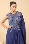 Buy_K-Anshika_Blue Crepe Sequins, Beads, Metallic Thread Round Neck Embroidered Saree Gown _Online_at_Aza_Fashions