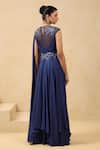 Shop_K-Anshika_Blue Crepe Sequins, Beads, Metallic Thread Round Neck Embroidered Saree Gown _at_Aza_Fashions