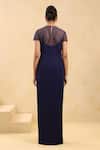 Shop_K-Anshika_Navy Georgette Sequins, Beads Round Neck Embellished Draped Gown _at_Aza_Fashions