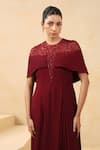 K-Anshika_Maroon Georgette Sequins, Beads Round Neck Embellished Gown _Online_at_Aza_Fashions