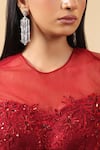 Shop_K-Anshika_Maroon Georgette Sequins, Beads, Lace Round Embellished Top With Draped Skirt _Online_at_Aza_Fashions