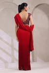 Shop_K-Anshika_Red Georgette Sequins, Beads Sweetheart Neck Ombre Pre-draped Saree With Blouse _at_Aza_Fashions
