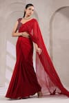 K-Anshika_Red Georgette Sequins, Beads Sweetheart Neck Ombre Pre-draped Saree With Blouse _Online_at_Aza_Fashions