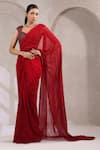 Buy_K-Anshika_Red Georgette Sequins, Beads Sweetheart Neck Ombre Pre-draped Saree With Blouse _at_Aza_Fashions