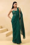 Buy_K-Anshika_Green Georgette Sequins, Embroidery, Beads Pre-draped Saree With Corset _at_Aza_Fashions