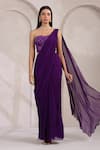 Buy_K-Anshika_Purple Georgette Sequins, Beads, Embroidery Pre-draped Saree With Blouse _Online_at_Aza_Fashions