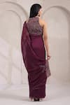 Shop_K-Anshika_Wine Organza Sequins, Beads, Embroidery High Neck Graceful Saree With Blouse _at_Aza_Fashions