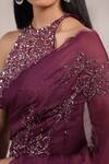 Buy_K-Anshika_Wine Organza Sequins, Beads, Embroidery High Neck Graceful Saree With Blouse _Online_at_Aza_Fashions