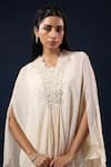 K-Anshika_Off White Georgette Embroidery, Zari, Beads Round Neck Cape Top With Palazzo _Online_at_Aza_Fashions