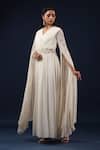 K-Anshika_Off White Georgette Beads, Pearls V-neck Embroidered Cape Gown _Online_at_Aza_Fashions