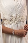 Shop_K-Anshika_Off White Georgette Beads, Pearls V-neck Embroidered Cape Gown _Online_at_Aza_Fashions