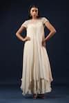 Buy_K-Anshika_Off White Crepe Pearls, Beads Round Neck Embellished Gown _at_Aza_Fashions