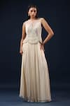Buy_K-Anshika_Off White Georgette Embroidery, Pearls, Metallic Thread Embellished Peplum Gown _at_Aza_Fashions