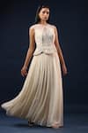 K-Anshika_Off White Georgette Embroidery, Pearls, Metallic Thread Embellished Peplum Gown _Online_at_Aza_Fashions