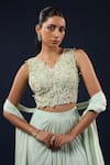 K-Anshika_Green Crepe Sequins, Beads, Metallic Thread Embellished Crop Top Skirt Set _Online_at_Aza_Fashions