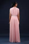 Shop_K-Anshika_Pink Crepe Sequins, Beads, Embroidery, Pearls High Neck Embellished Gown _at_Aza_Fashions