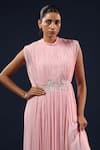 K-Anshika_Pink Crepe Sequins, Beads, Embroidery, Pearls High Neck Embellished Gown _Online_at_Aza_Fashions