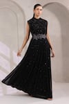 K-Anshika_Black Georgette Sequins, Beads, Embroidery High Neck Embellished Gown _Online_at_Aza_Fashions