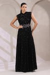 Buy_K-Anshika_Black Georgette Sequins, Beads, Embroidery High Neck Embellished Gown _at_Aza_Fashions
