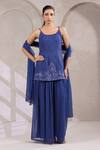Buy_K-Anshika_Blue Georgette Sequins, Beads, Embroidery Scoop Neck Work Kurta Sharara Set _at_Aza_Fashions