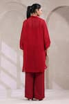 Shop_K-Anshika_Red Organza Sequins, Beads, Embroidery V-neck, Collared Shirt With Pant _at_Aza_Fashions