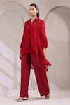 Buy_K-Anshika_Red Organza Sequins, Beads, Embroidery V-neck, Collared Shirt With Pant _Online_at_Aza_Fashions