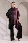 Buy_K-Anshika_Black Satin Embroidery, Sequins, Beads High Neck Tunic And Pant Set _at_Aza_Fashions