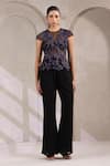 Buy_K-Anshika_Black Georgette Embroidery, Sequins, Beads Round Neck Top With Pant _at_Aza_Fashions