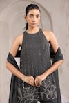 K-Anshika_Gray Georgette Sequins, Beads Round Neck Embroidered Kurta Palazzo Set _Online_at_Aza_Fashions
