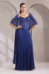 Buy_K-Anshika_Blue Georgette Sequins, Beads Sweetheart Embroidered Cape Fishcut Skirt Set _at_Aza_Fashions