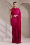 K-Anshika_Magenta Organza Sequins, Beads Collared, V-neck Ombre Saree With Pleated Blouse _Online_at_Aza_Fashions