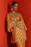 Shop_Mustard Moon By Neyha And Vrinda_Yellow Georgette Gota Patti, Pearls, Mirrors V-neck Embroidered Kurta And Pant Set 