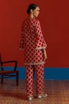 Shop_Mustard Moon By Neyha And Vrinda_Red Georgette Gota Patti, Pearls, Mirrors V-neck Embroidered Kurta And Pant Set _at_Aza_Fashions
