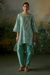 Shop_Mustard Moon By Neyha And Vrinda_Green Georgette, Silk Sequins, Beads, Asymmetric Hem And Threadwork Kurta Set _Online_at_Aza_Fashions