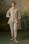 Buy_Mustard Moon By Neyha And Vrinda_Ivory Georgette, Modal, Satin, Net Lace, Mirrors, Crochet And Kurta Set _at_Aza_Fashions