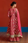 Shop_Mustard Moon By Neyha And Vrinda_Pink Chanderi, Georgette Foil Printing, Banarasi Panelled Anarkali Palazzo Set _at_Aza_Fashions