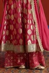 Shop_Mustard Moon By Neyha And Vrinda_Pink Chanderi, Georgette Foil Printing, Banarasi Panelled Anarkali Palazzo Set _Online_at_Aza_Fashions