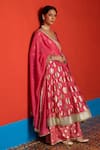 Mustard Moon By Neyha And Vrinda_Pink Chanderi, Georgette Foil Printing, Banarasi Panelled Anarkali Palazzo Set _at_Aza_Fashions