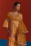 Shop_Mustard Moon By Neyha And Vrinda_Yellow Chanderi, Net Pearls, Foil Printing, Sequins, Banarasi Kurta Sharara Set _Online_at_Aza_Fashions