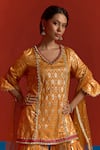 Mustard Moon By Neyha And Vrinda_Yellow Chanderi, Net Pearls, Foil Printing, Sequins, Banarasi Kurta Sharara Set _at_Aza_Fashions