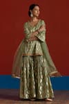 Mustard Moon By Neyha And Vrinda_Green Chanderi, Net Pearls, Zari, Foil Printing, Banarasi Kurta Sharara Set _Online_at_Aza_Fashions